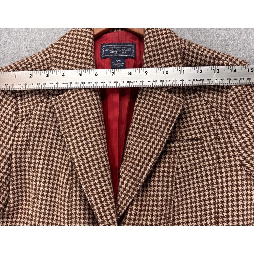 American Eagle VTG Wool Blend Tailored‎ Houndstooth Blazer Size M Dark Academia - Picture 15 of 16